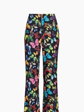 Alice + Olivia Women’s Black Butterfly Print Wide-Leg Pants Sz 0